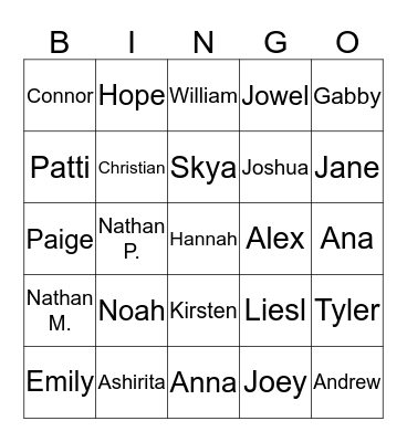 Third Grade Friends Bingo Card