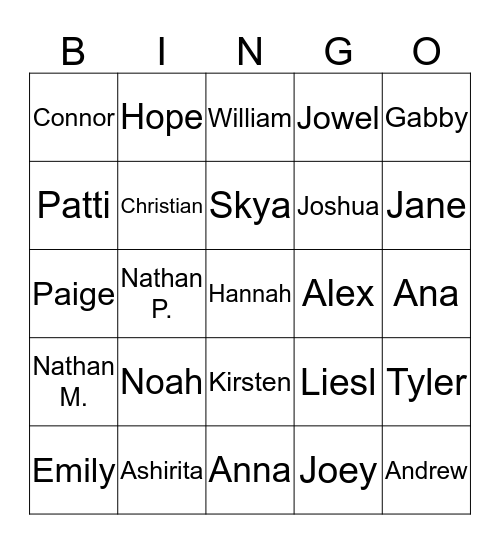 Third Grade Friends Bingo Card