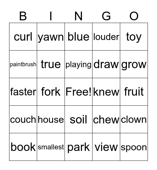 Spelling Review Bingo Card