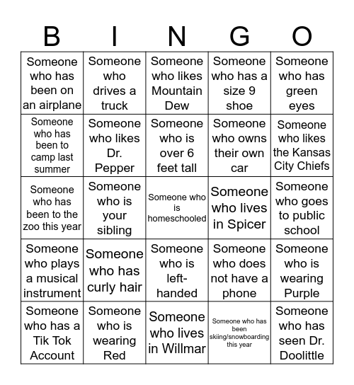 Human Bingo Card