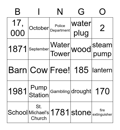 The Great Chicago Fire Bingo Card