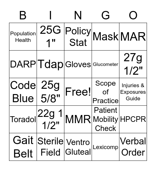 MA Internship Bingo Card