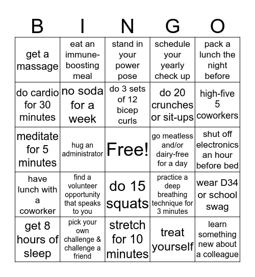 #BeWell34 - Week 5 Bingo Card