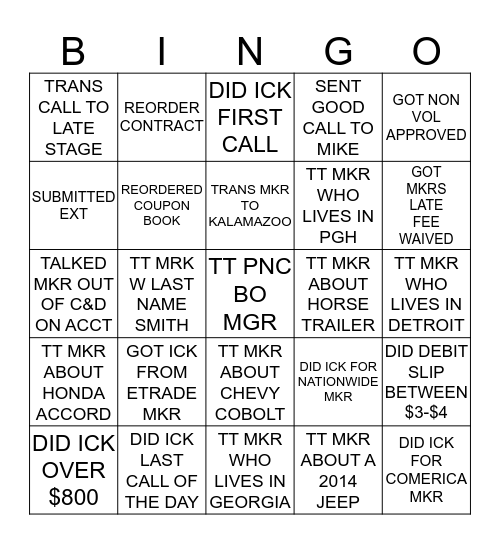 TEAM 5 BINGO!!!!!!! Bingo Card