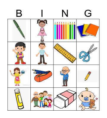 School Supplies and Family Bingo Card