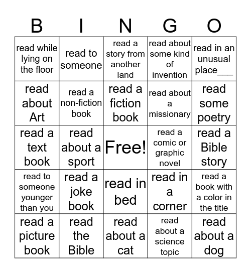 Reading Bingo Card