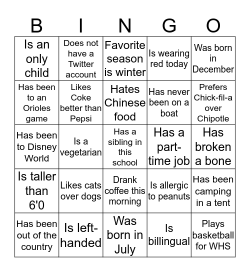 Untitled Bingo Card