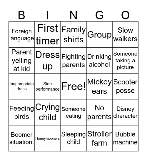 Epcot Bingo Card