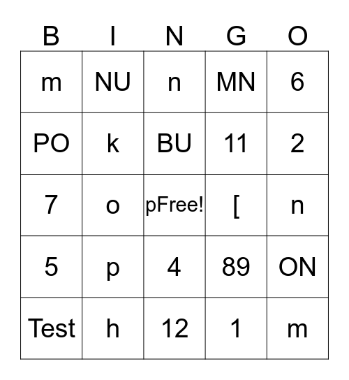 Untitled Bingo Card