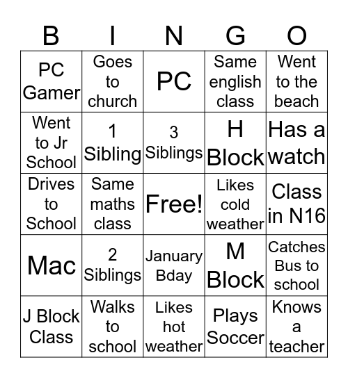 Untitled Bingo Card