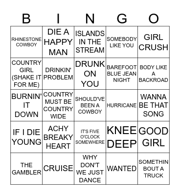 COUNTRY Bingo Card