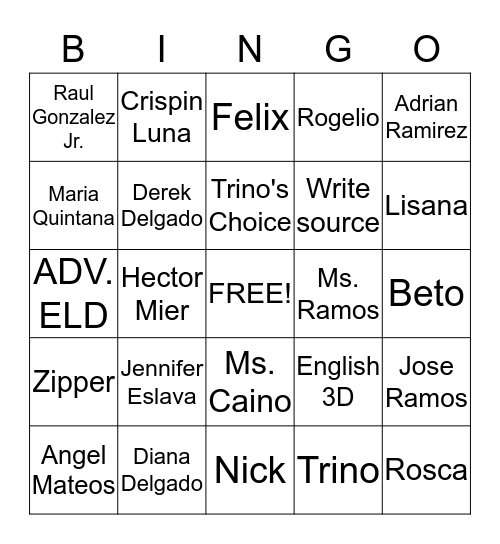 7th grade Bingo  Bingo Card