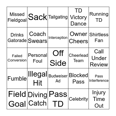 Superbowl Bingo Card