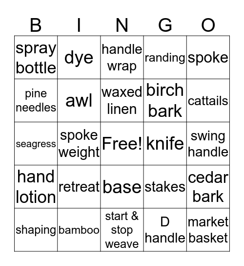 Basketry Bingo Card