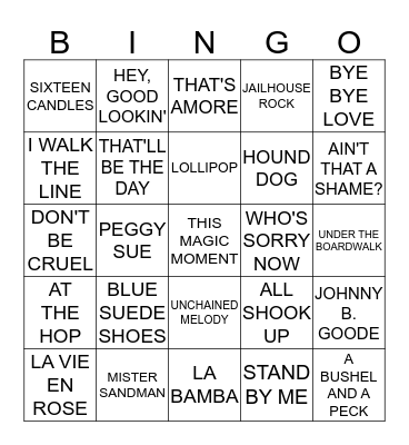 1950'S Bingo Card