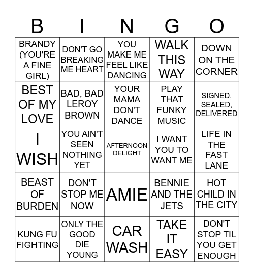 70'S Bingo Card