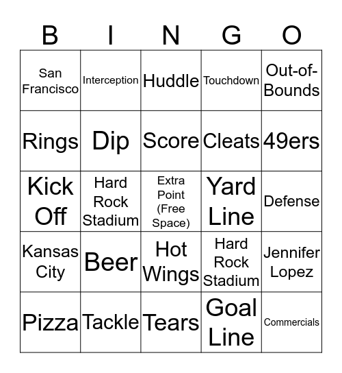 Super Bowl LIV Bingo Card