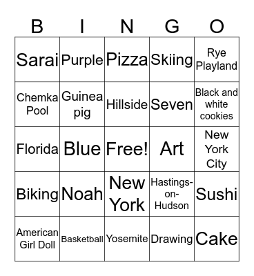 Sarai's Birthday Bingo Card