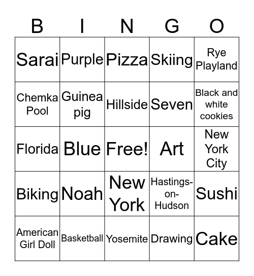 Sarai's Birthday Bingo Card