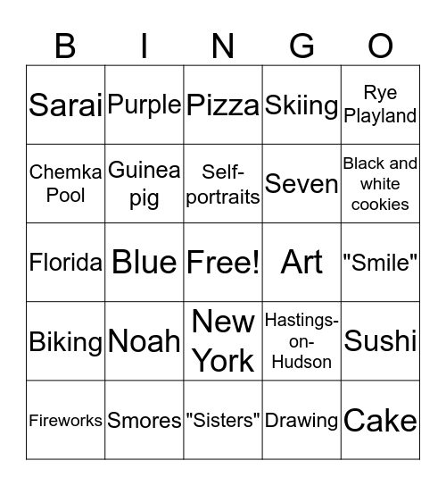 Sarai's Birthday Bingo Card