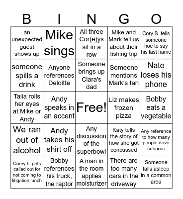 Ski Trip Bingo- Katy R. Bingo Card