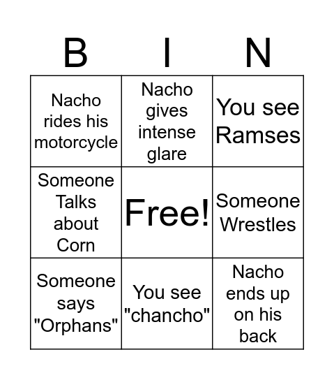 NACHO Bingo Card