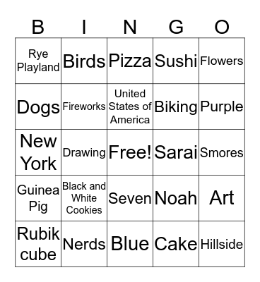 Sarai's Birthday Bingo Card