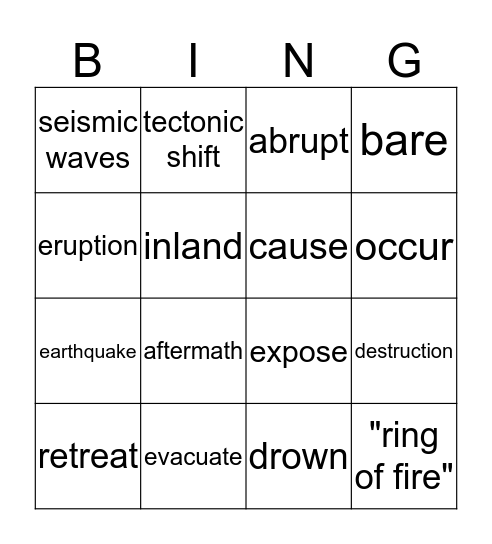 "Monster of the Sea" Vocabulary Bingo Card