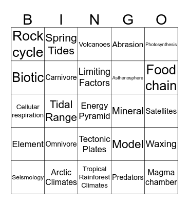 Science Review Bingo Card