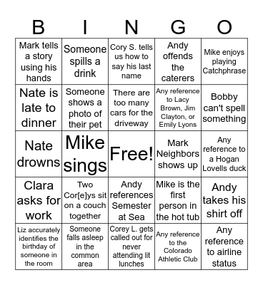Litigation Ski Trip BINGO- Talia Bingo Card