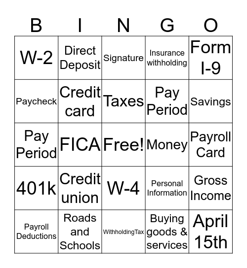 Payroll Bingo Card