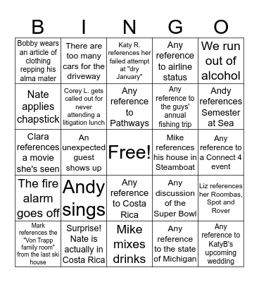 Litigation Ski Trip BINGO - Laura Bingo Card