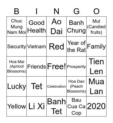Tet Bingo!  Bingo Card