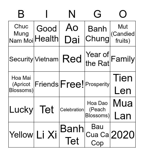 Tet Bingo!  Bingo Card