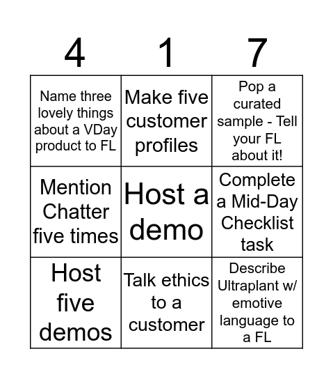 Oakridge Bingo Card