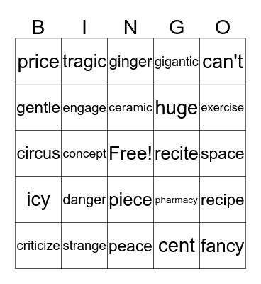 Phonics Review Bingo Card