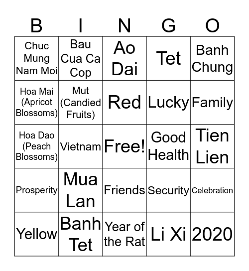 Tet Bingo!  Bingo Card