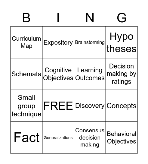 Vocabulary Bingo Card