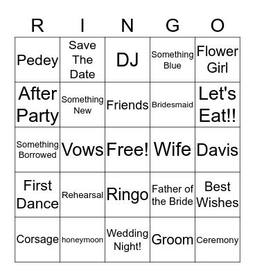 Kellie's Bridal Bingo Card