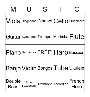 Instrument Bingo Card