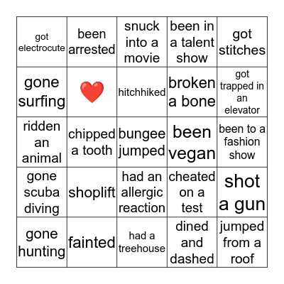 Never-Have-I-Ever  Bingo Card