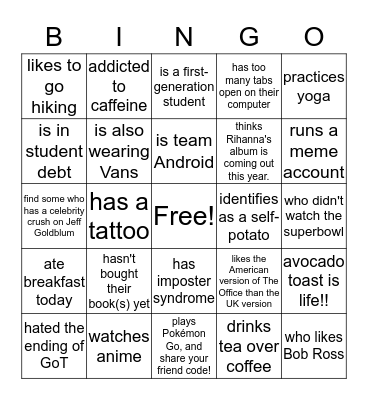 Find Someone Who... Bingo Card