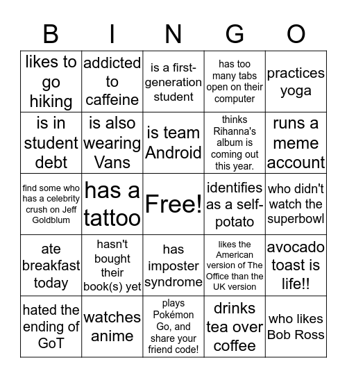 Find Someone Who... Bingo Card