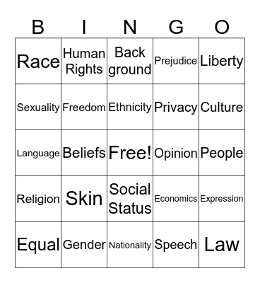 Freedom From Discrimination Bingo Card