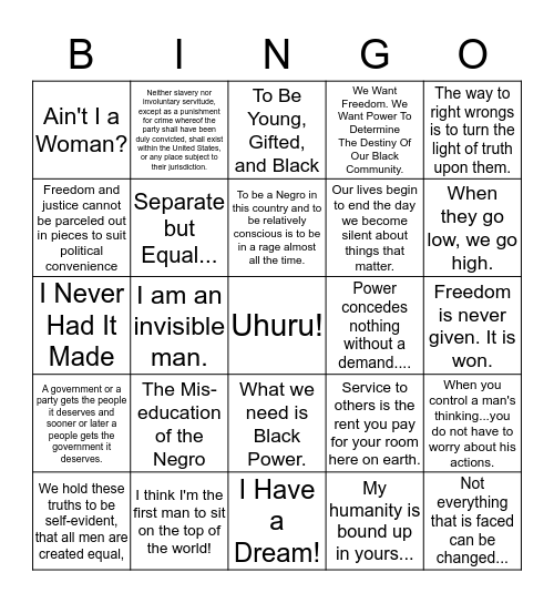 Famous Sayings Bingo Card