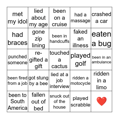 Never-Have-I-Ever  Bingo Card