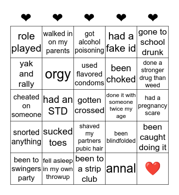 Never-Have-I-Ever  Bingo Card