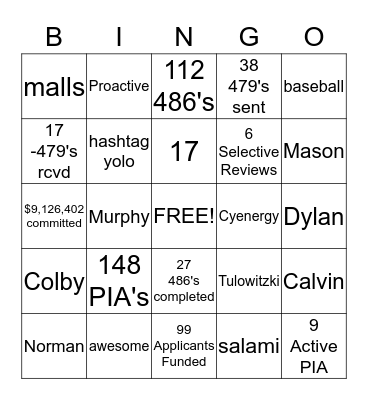 Activation Bingo Card