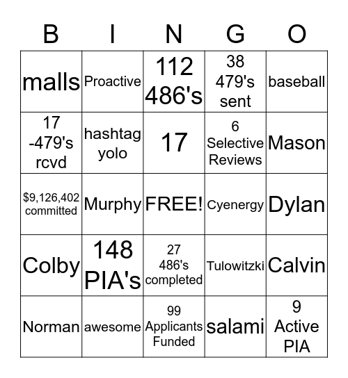 Activation Bingo Card
