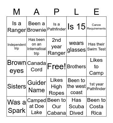 Maple Wonder Weekend Bingo Card